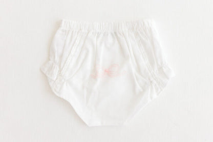 Terry Tots Diaper Cover – White With Pink Bow 3-6M