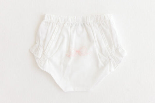 Terry Tots Diaper Cover – White With Pink Bow 3-6M