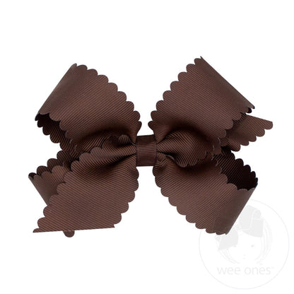 King Grosgrain Hair Bow Scalloped Edge COFFEE