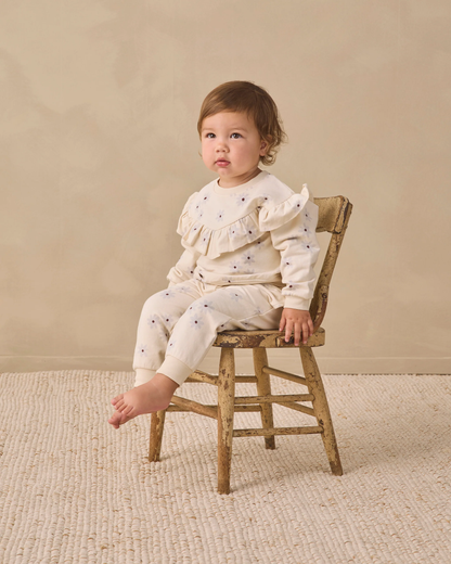 Quincy Mae RUFFLE FLEECE SWEATSHIRT BLUE DAISY