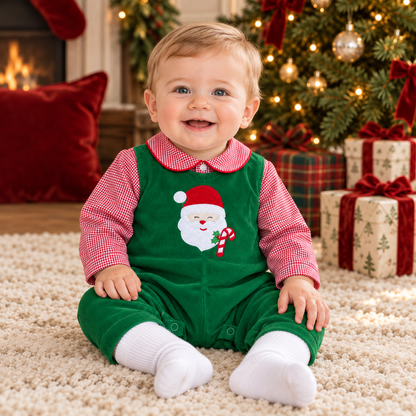 Petit Ami Green Santa Applique Longall Set