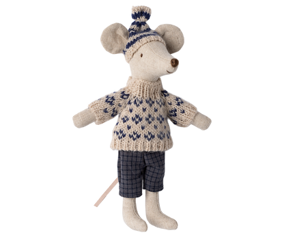 PREORDER Maileg NEW Winter mouse with ski set, Dad - Blue 17-4305