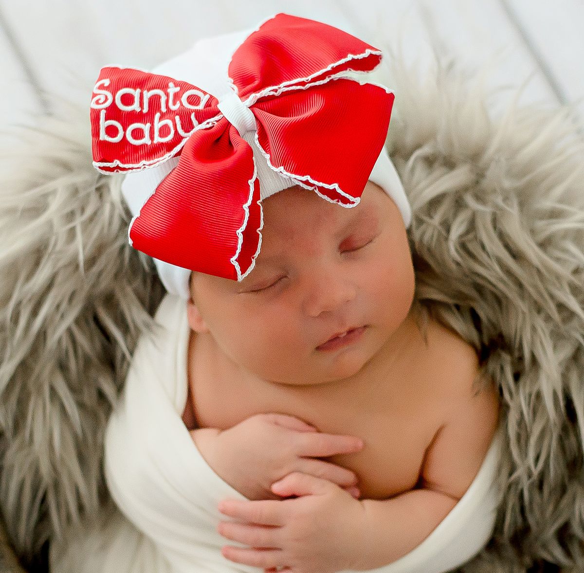 NEWBORN GIRL HOSPITAL HAT- Santa Baby Bow - Persnickety Shop