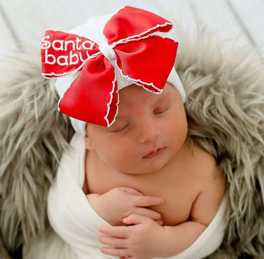 NEWBORN GIRL HOSPITAL HAT- Santa Baby Bow - Persnickety Shop