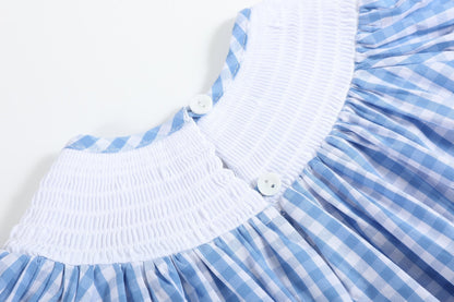 Blue Gingham Farm Smocked Bishop Dress - Persnickety Shop