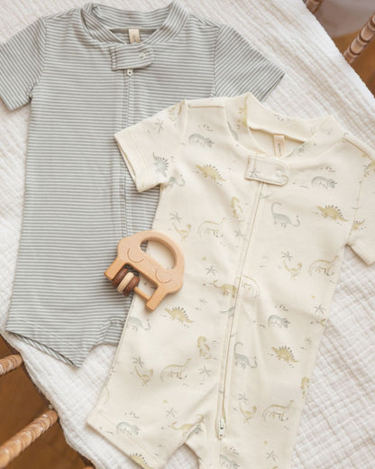 Zip Short Sleeve Sleeper || Sage Micro Stripe - Persnickety Shop