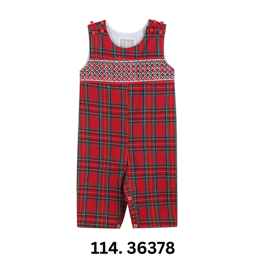 Lil Cactus *Pre-Order* Red and Green Christmas Plaid Smocked Jon Jon