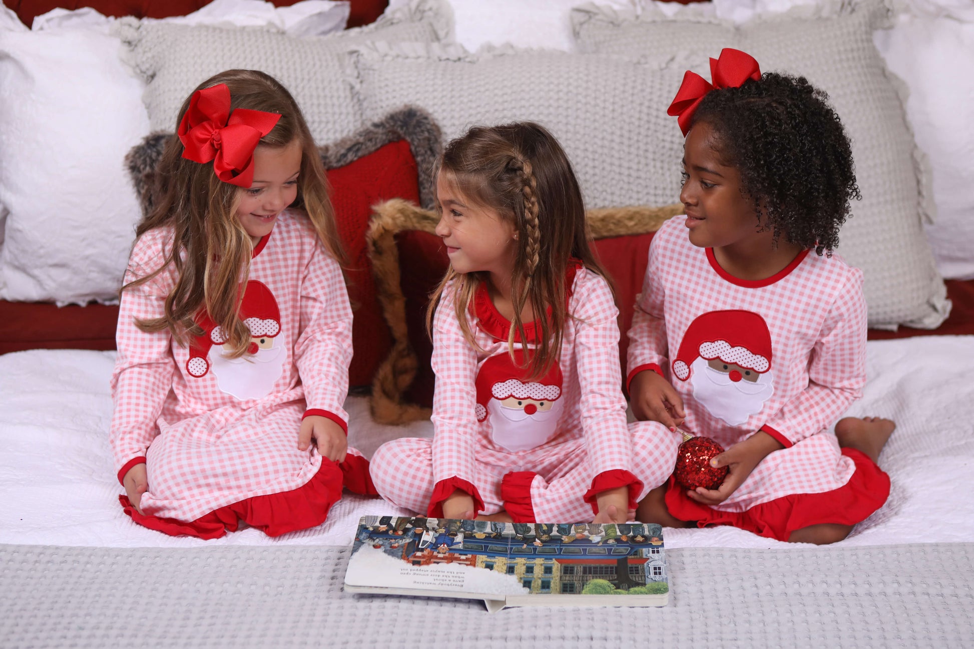 Santa Face Pink Gingham Ruffle Set- Light Skin by Smock Candy - Persnickety Shop