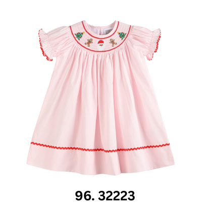 Lil Cactus *Pre-Order* Pink Christmas Smocked Bishop Dress