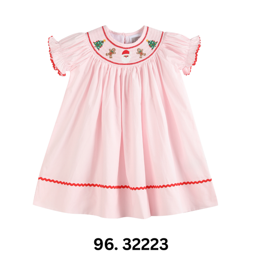 Lil Cactus *Pre-Order* Pink Christmas Smocked Bishop Dress