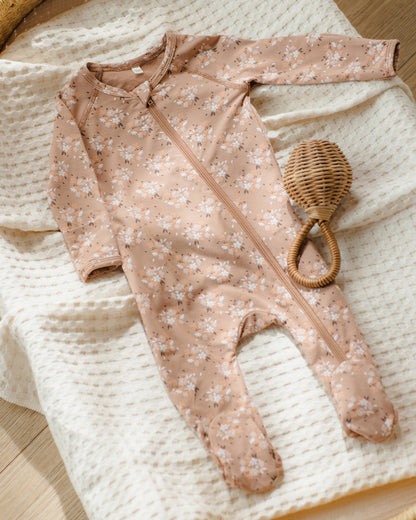 Quincy Mae BAMBOO ZIP FOOTIE FALL FLORAL