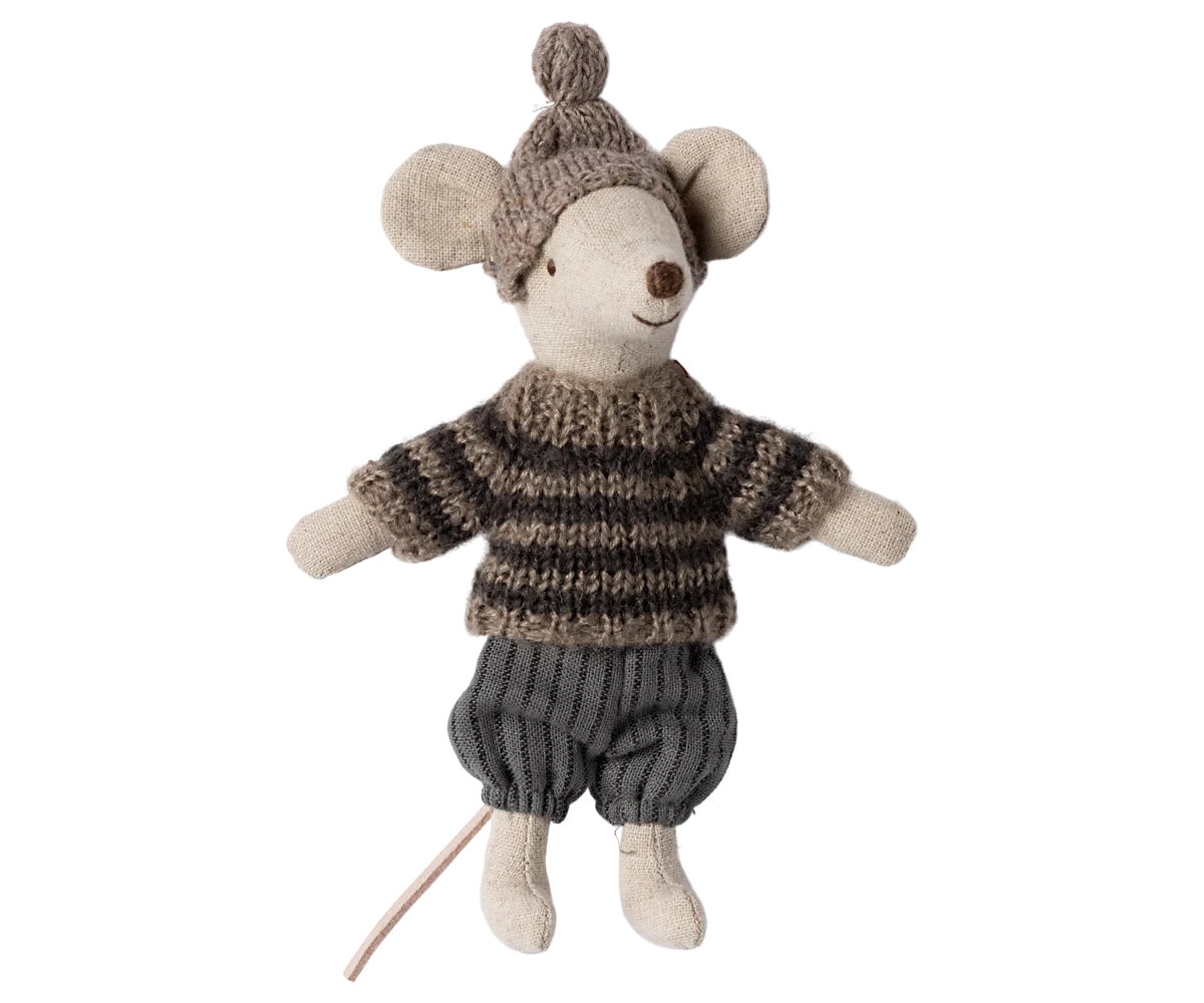 Maileg  Winter mouse with ski set, Big brother - Grey 4211