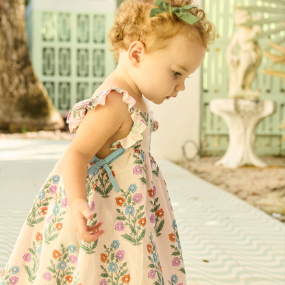 Pink Chicken - Baby Girls Ailee Dress Set -Pink Dewdrop Block Print Spring - Persnickety Shop
