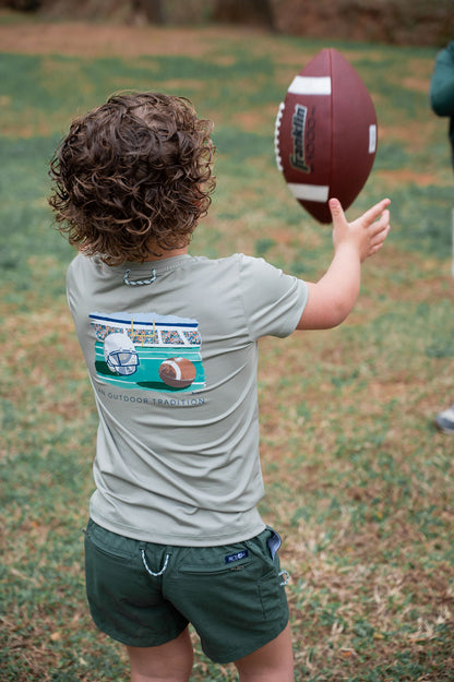 PRODOH Boys' Pro Performance Short Sleeve T-shirt in Sage Green with Football Art