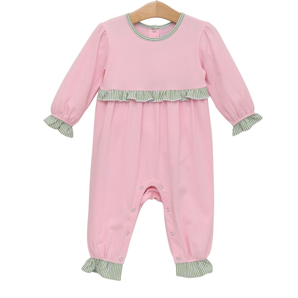 Trotter Street Kids Mila Romper- Green Stripe/Light Pink