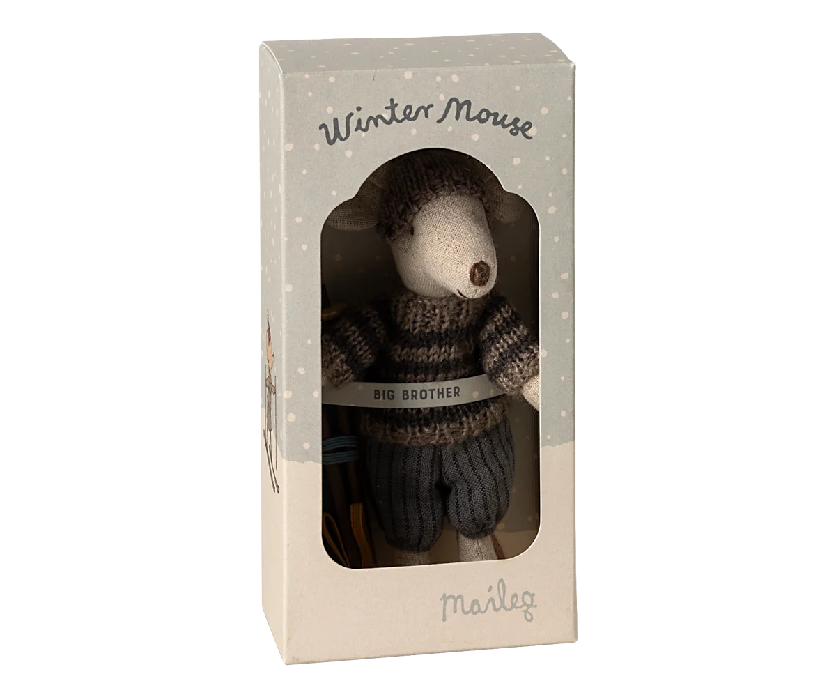 Maileg  Winter mouse with ski set, Big brother - Grey 4211