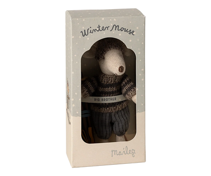 Maileg  Winter mouse with ski set, Big brother - Grey 4211