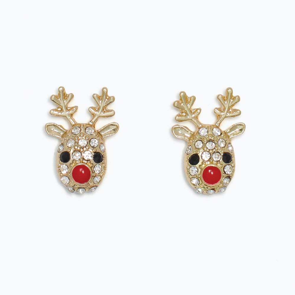 Earrings-Crystal Studded Rudolph