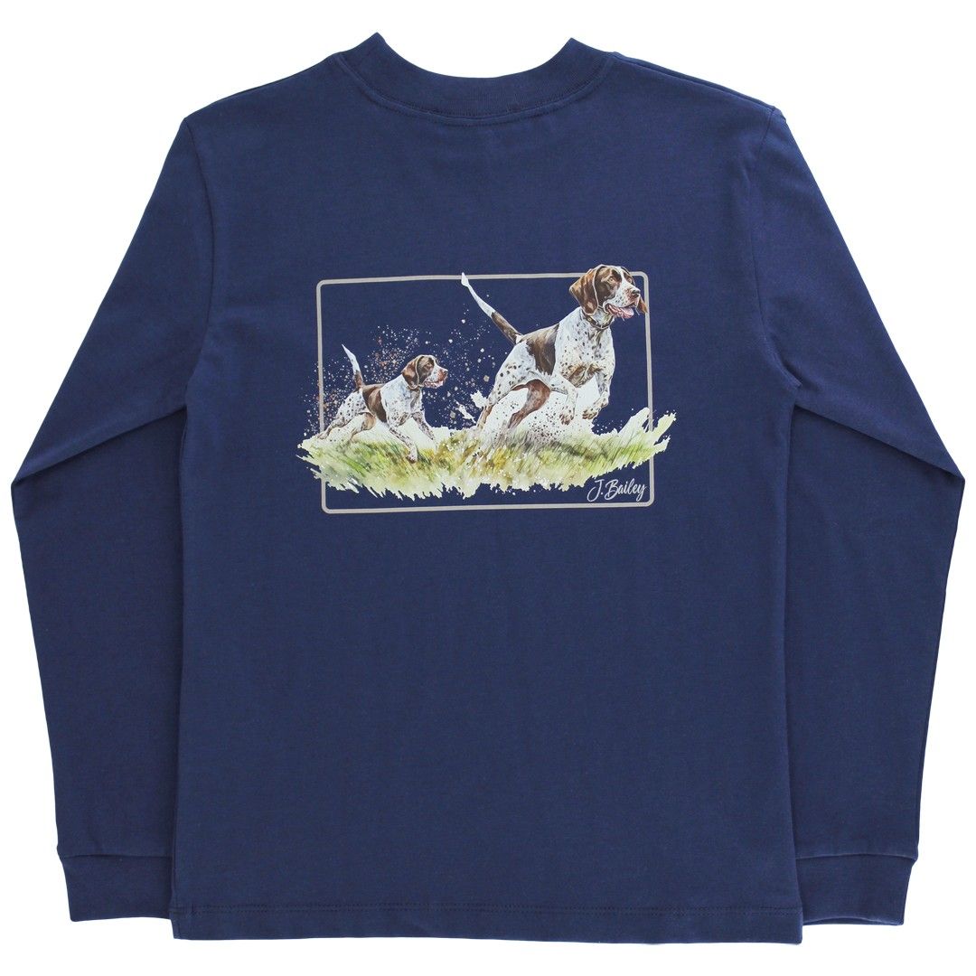 Bailey Boys L/S Logo Tee- POINTER ON NAVY - Persnickety Shop