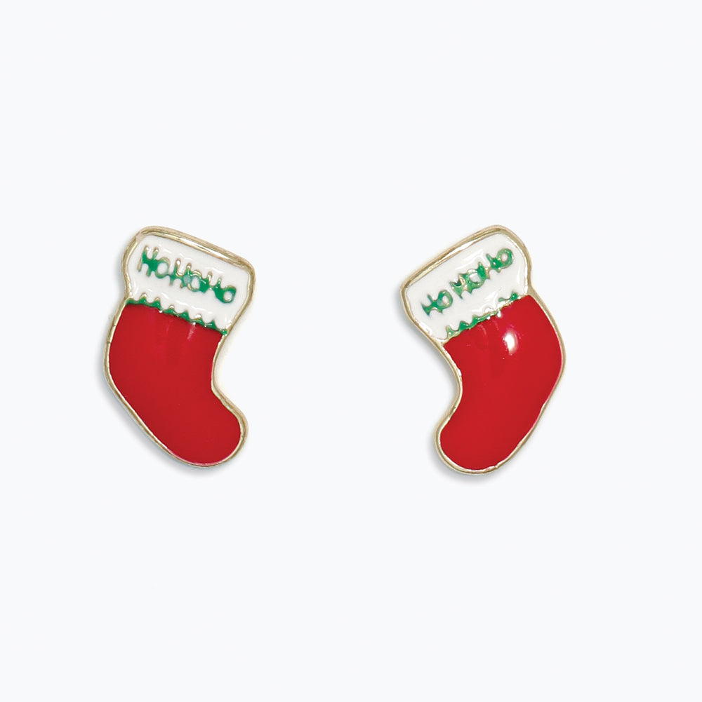 Earrings-Red Enamel Stocking HoHo