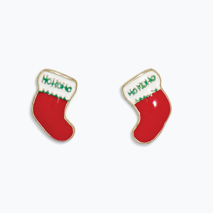 Earrings-Red Enamel Stocking HoHo
