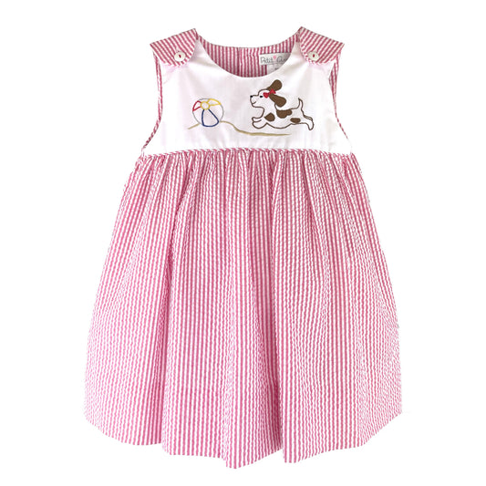 Petit Ami Red Sundress with Bloomer- Beachball & Dog Applique