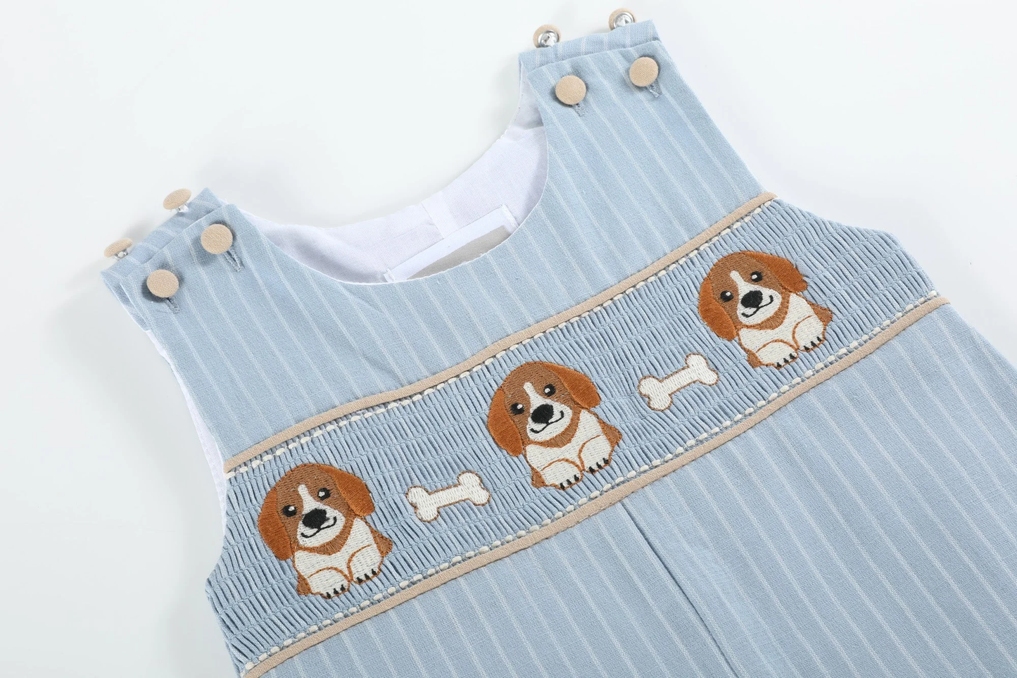 Light Blue Puppy Smocked Overalls - Persnickety Shop