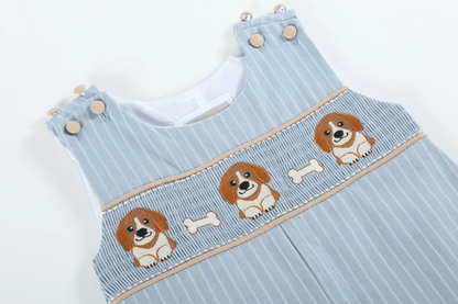 Light Blue Puppy Smocked Overalls - Persnickety Shop