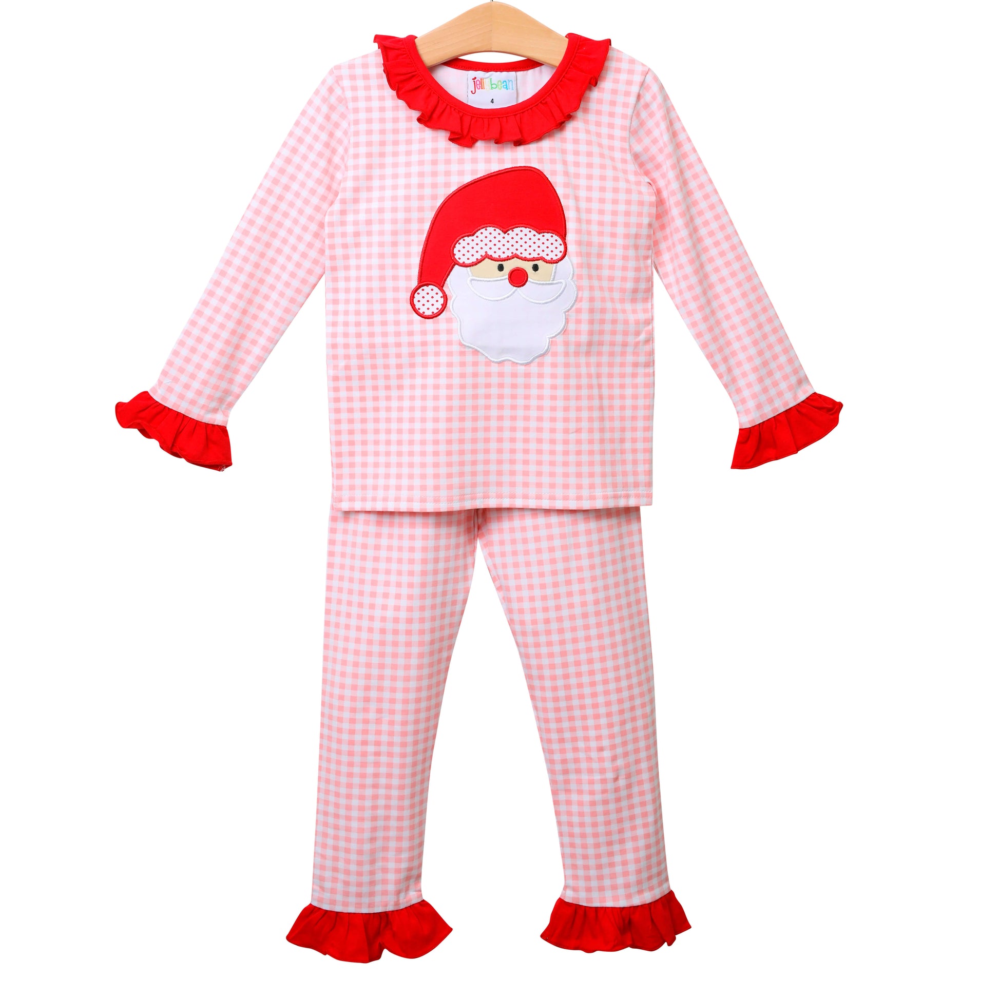 Santa Face Pink Gingham Ruffle Set- Light Skin by Smock Candy - Persnickety Shop