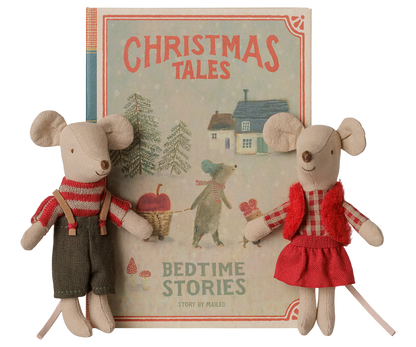 Maileg Christmas twin mice, Little sister and brother in book