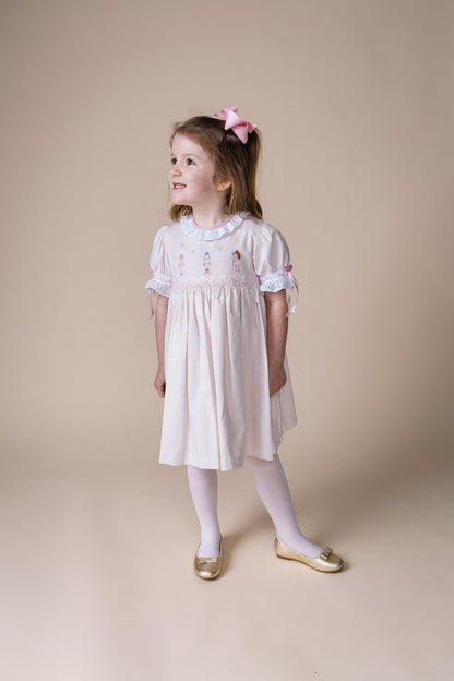 Percy and Tyne CLARA DRESS - PINK BITTY DOT CORDUROY W/ NUTCRACKER EMBROIDERIES