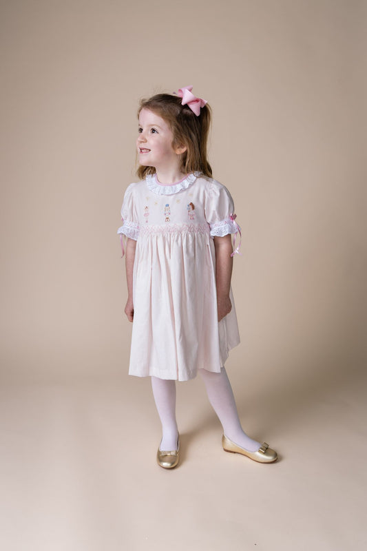Percy and Tyne CLARA DRESS - PINK BITTY DOT CORDUROY W/ NUTCRACKER EMBROIDERIES