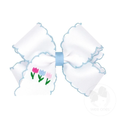 Wee Ones King Moonstitch Grosgrain Hair Bow with Easter-Inspired Embroidery - Persnickety Shop