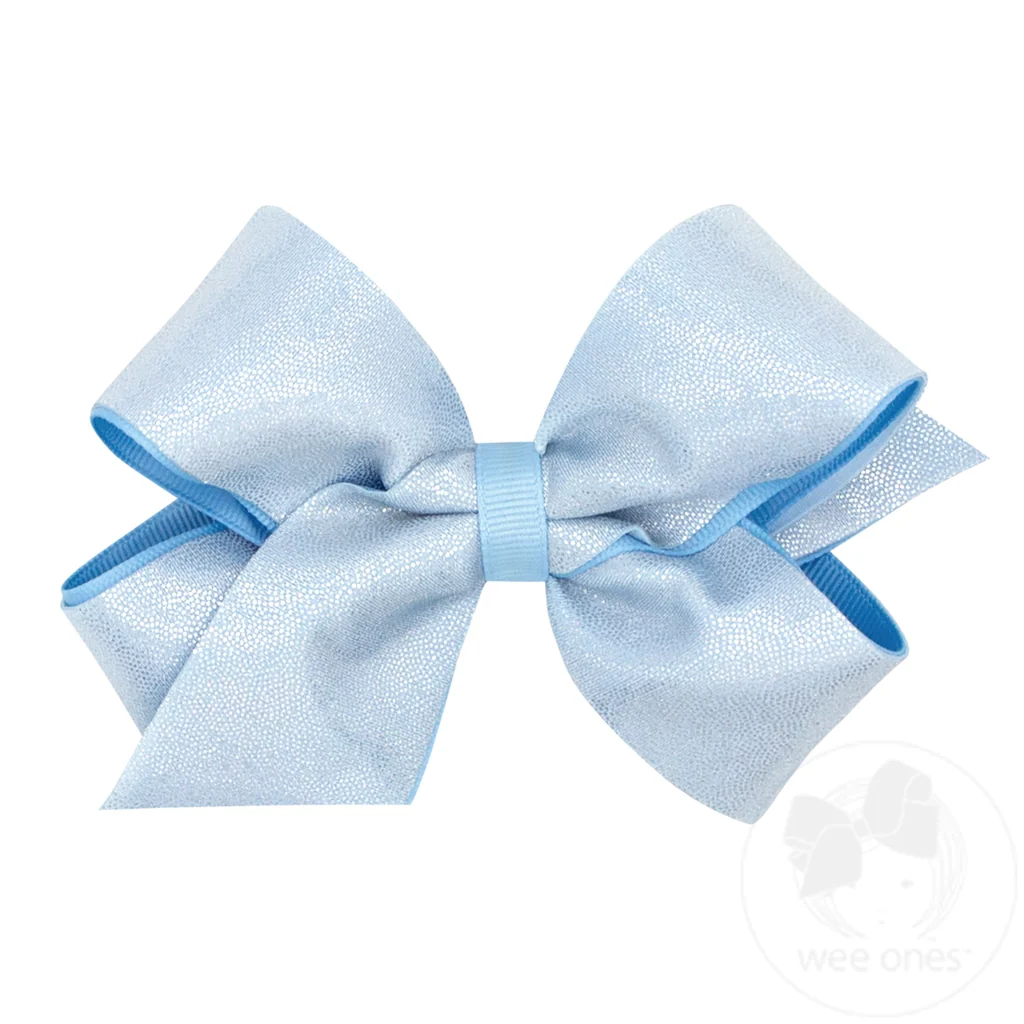 Wee Ones Blue Medium Mirror Dot and Grosgrain Overlay Hair Bow