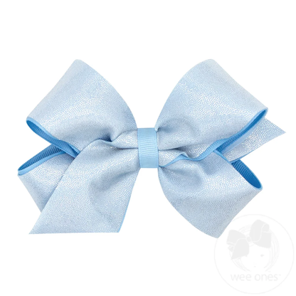 Wee Ones Blue Medium Mirror Dot and Grosgrain Overlay Hair Bow