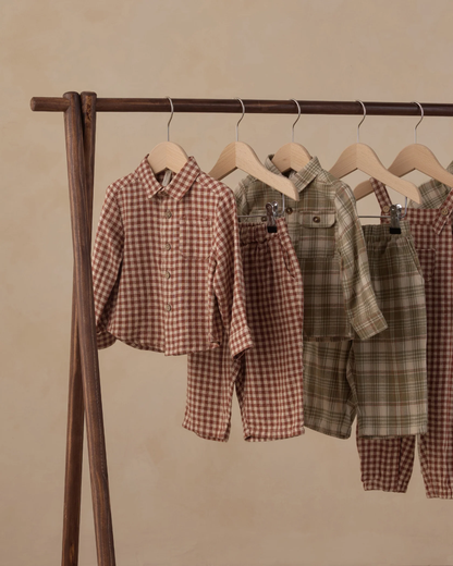 RYLEE + CRU COLLARED LONG SLEEVE SHIRT BRICK CHECK
