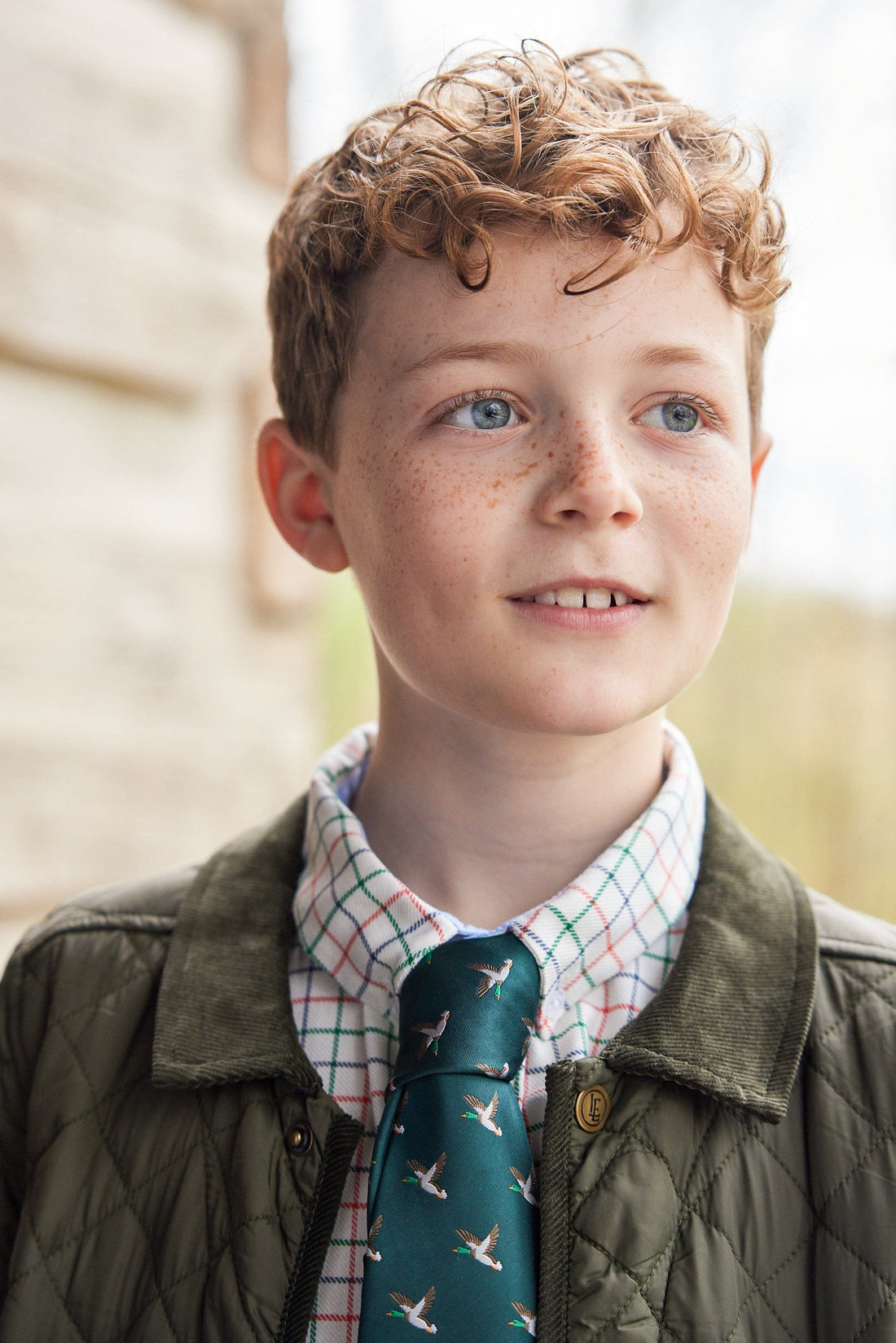 Little English Neck Tie - Hunter Green Geo