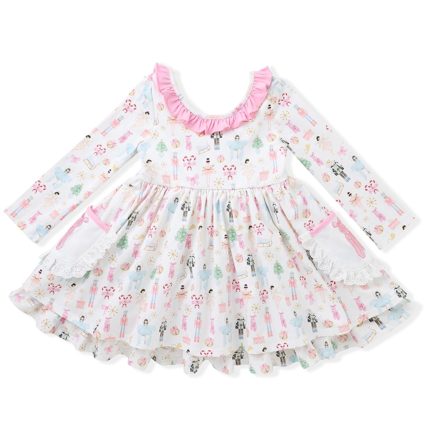 Swoon Baby by Serendipity – Pink Nutcracker Bliss Pocket Twirl Dress with Embroidery - Persnickety Shop
