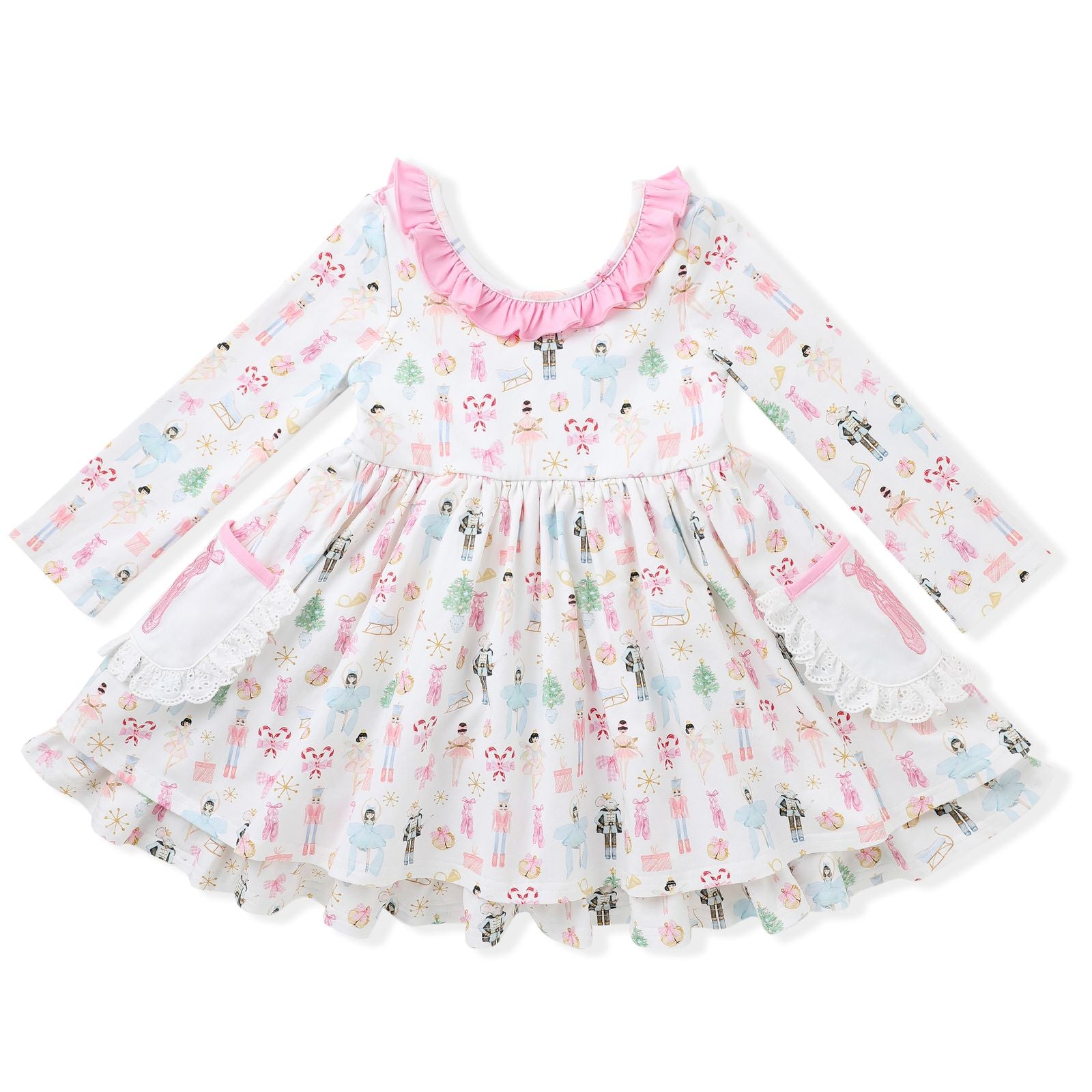 Swoon Baby by Serendipity – Pink Nutcracker Bliss Pocket Twirl Dress with Embroidery - Persnickety Shop