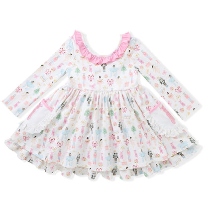 Swoon Baby by Serendipity – Pink Nutcracker Bliss Pocket Twirl Dress with Embroidery - Persnickety Shop