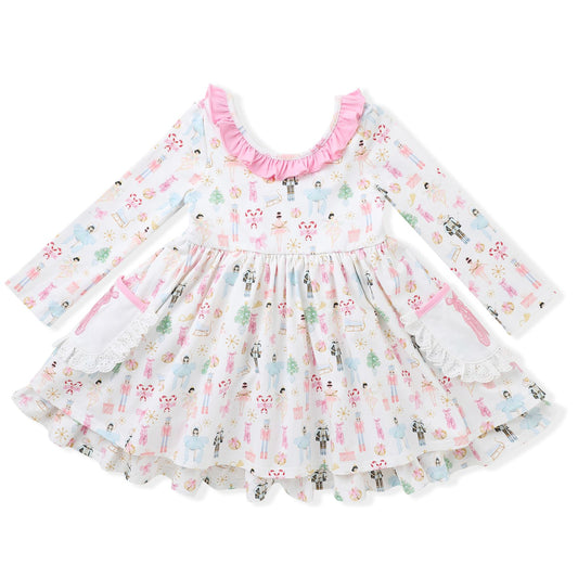Swoon Baby by Serendipity – Pink Nutcracker Bliss Pocket Twirl Dress with Embroidery - Persnickety Shop