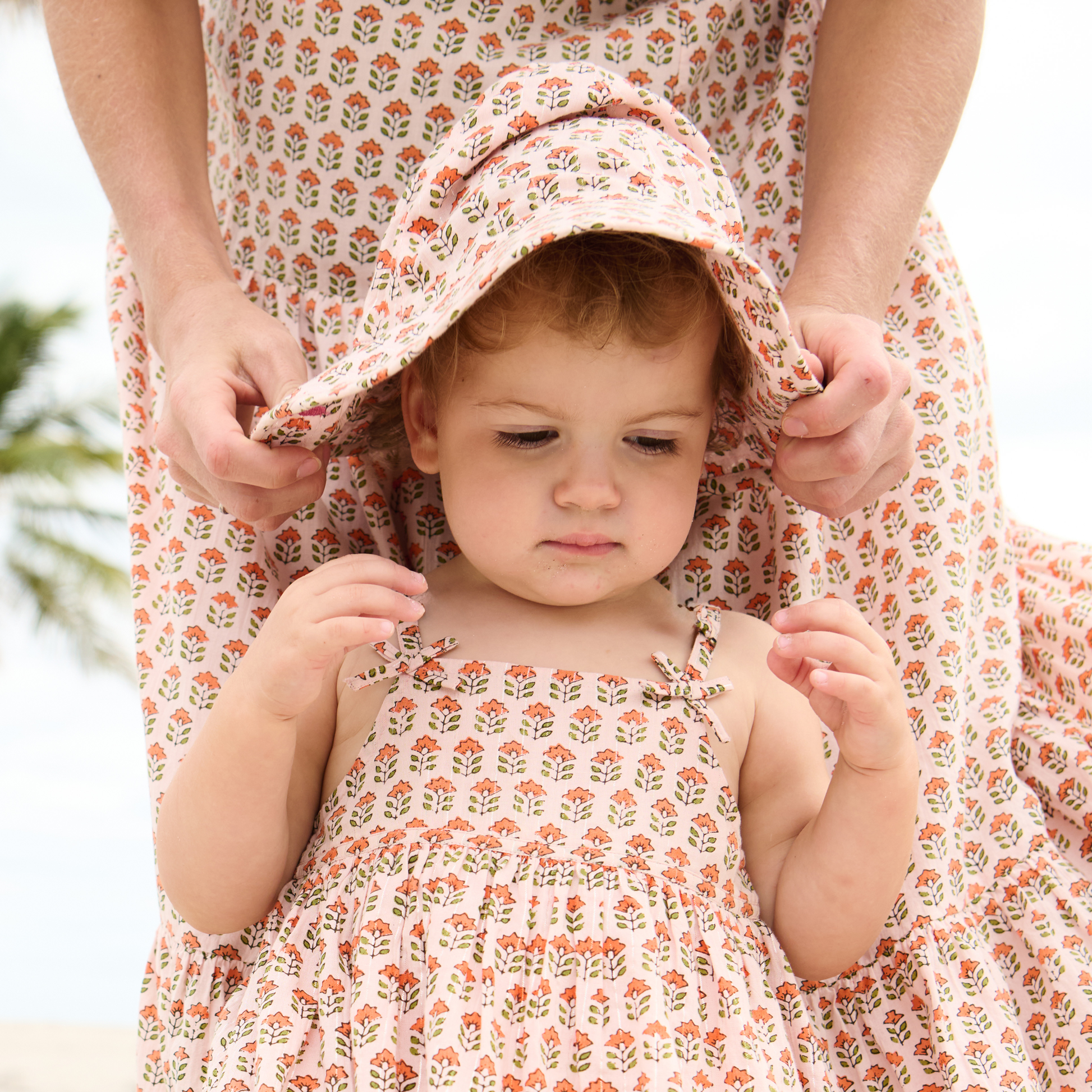 Baby Girls Sun Hat - Pink Prairie Block Print - Persnickety Shop