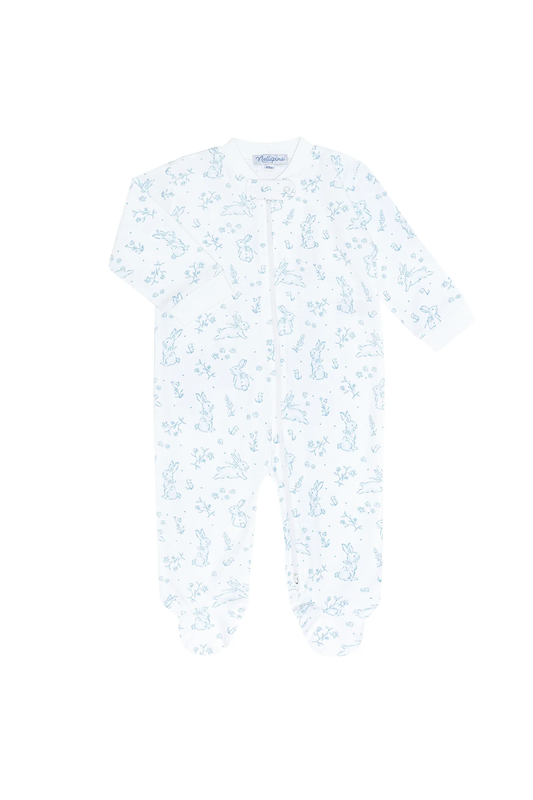Nellapima Blue Bunny Toile Zipper Footie - Persnickety Shop