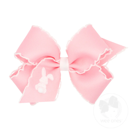 Wee Ones Medium Moonstitch Grosgrain Hair Bow with Easter-Inspired Embroidery - Persnickety Shop