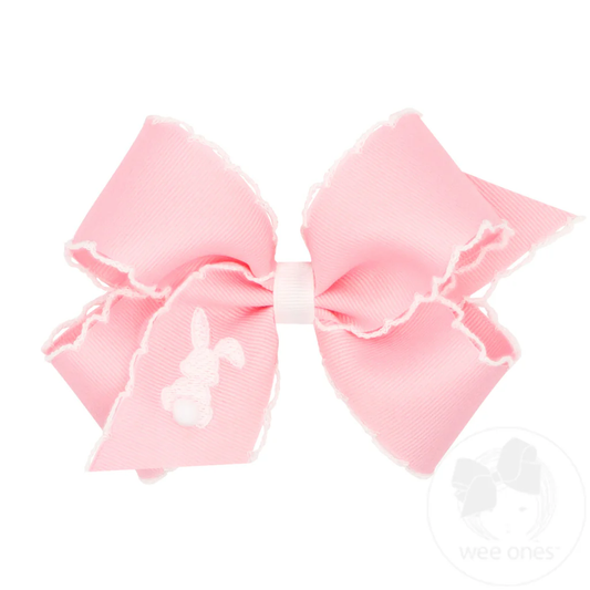 Wee Ones Medium Moonstitch Grosgrain Hair Bow with Easter-Inspired Embroidery - Persnickety Shop