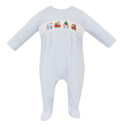 Petit Bebe Light Blue Smocked  knit boy´s long footie L/S W/FEET - Persnickety Shop