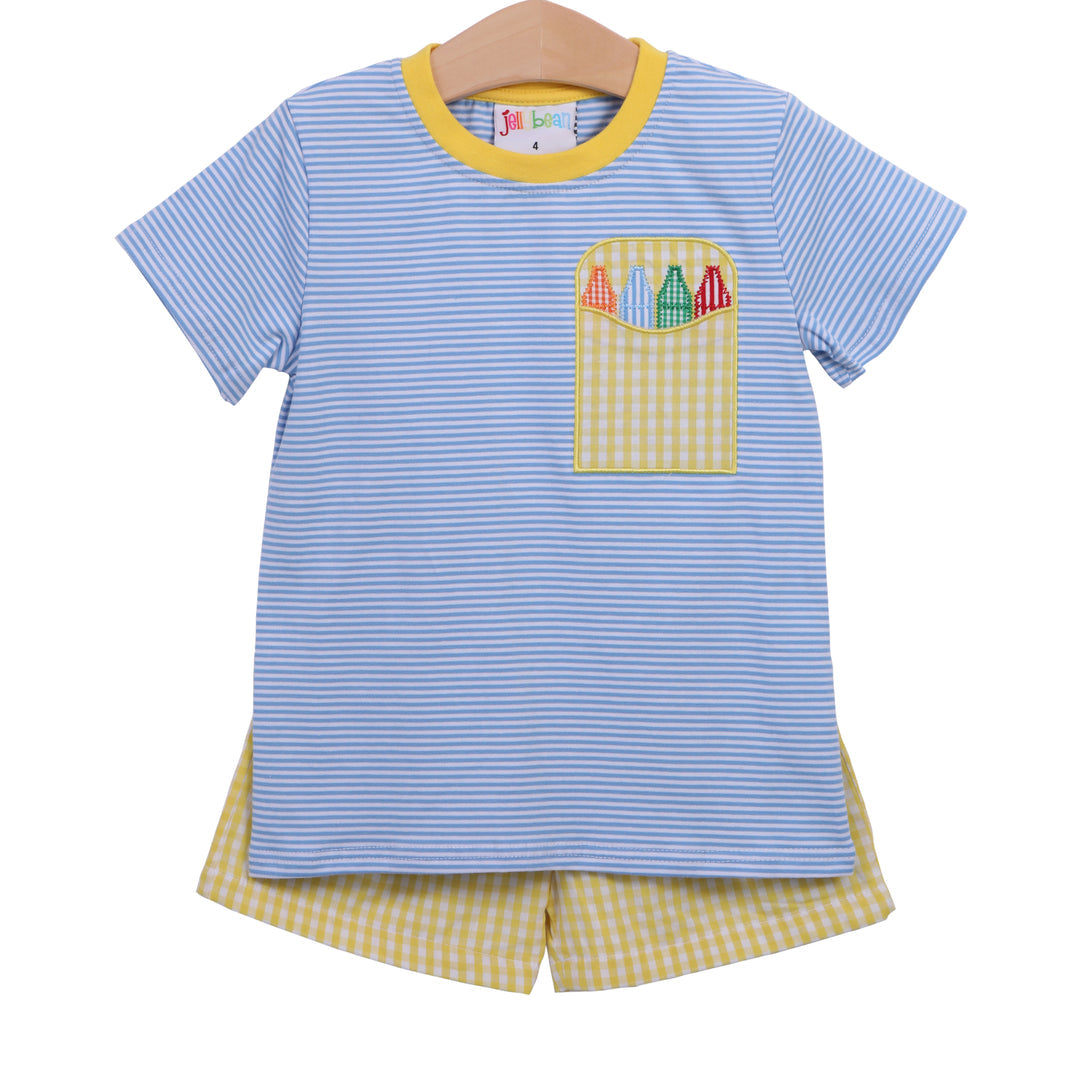 Crayon Pocket Applique Short Set  by Jellybean Smock Candy - Persnickety Shop