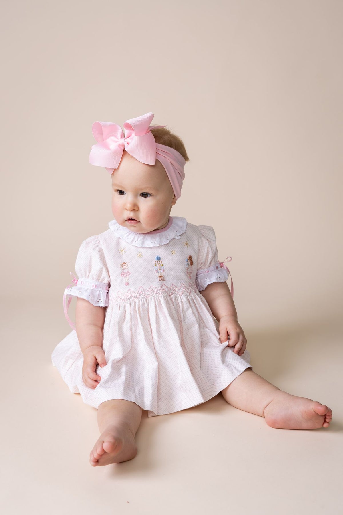 Percy and Tyne CLARA BLOOMER SET - PINK BITTY DOT CORDUROY W/ NUTCRACKER EMBROIDERY