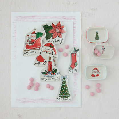 Christmas Trinket Dish -Footed Stoneware