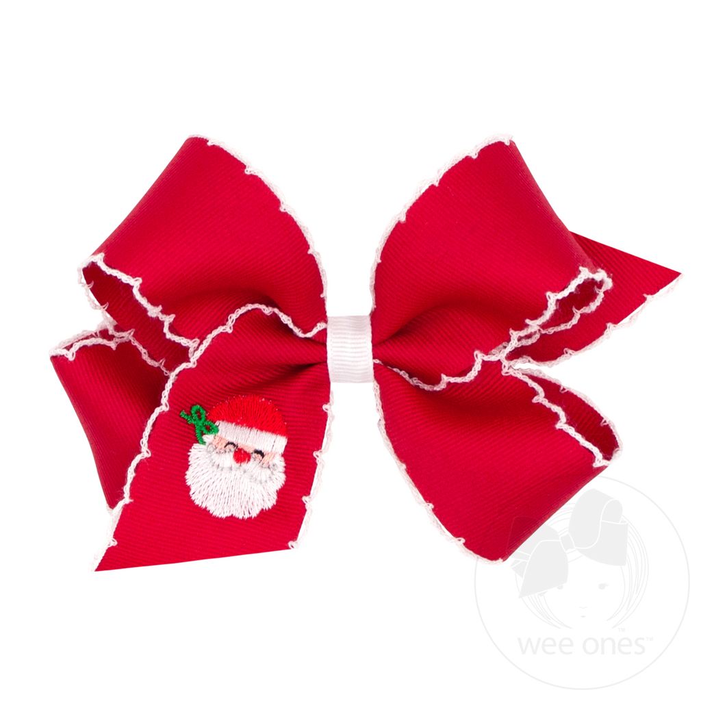 Wee Ones Medium Moonstitch Santa Embroidered Red Hair Bow